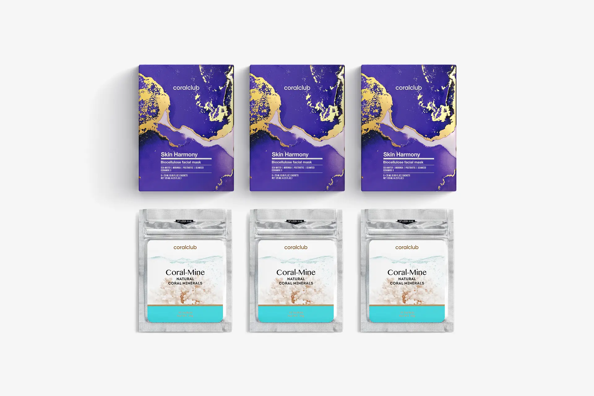 Skin Harmony Biocellulose Facial Mask, 25 ml, 15 paciņas + Coral-Mine, 30 paciņas pa 1 g